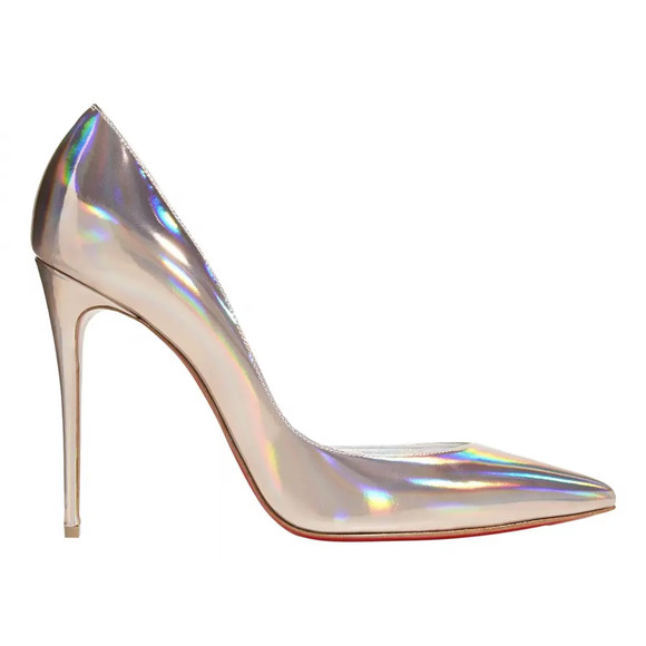 Christian Louboutin Iriza 100 Patent Psychic Wood Rose Iridescent Heel Pump 37 - Picture 1 of 10